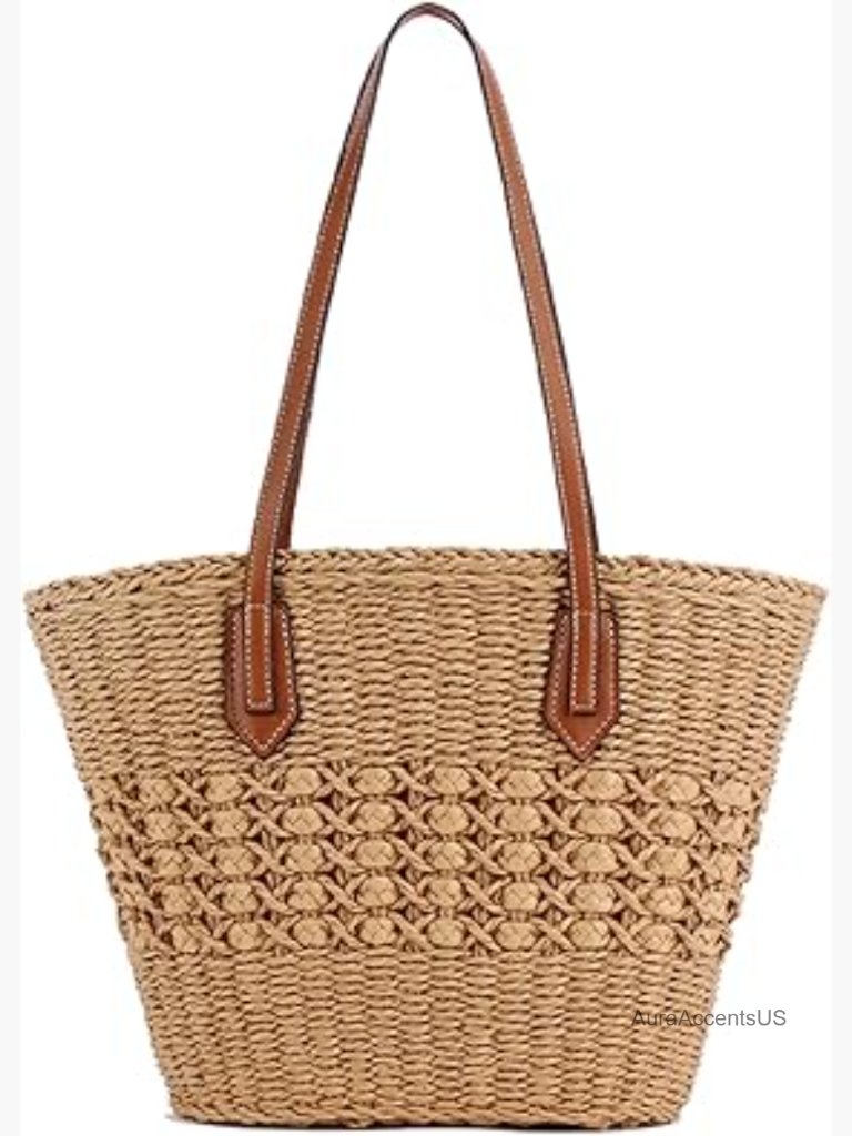 Large Straw Shoulder Bag Woven Tote Travel Handbag Summer Beach Purse